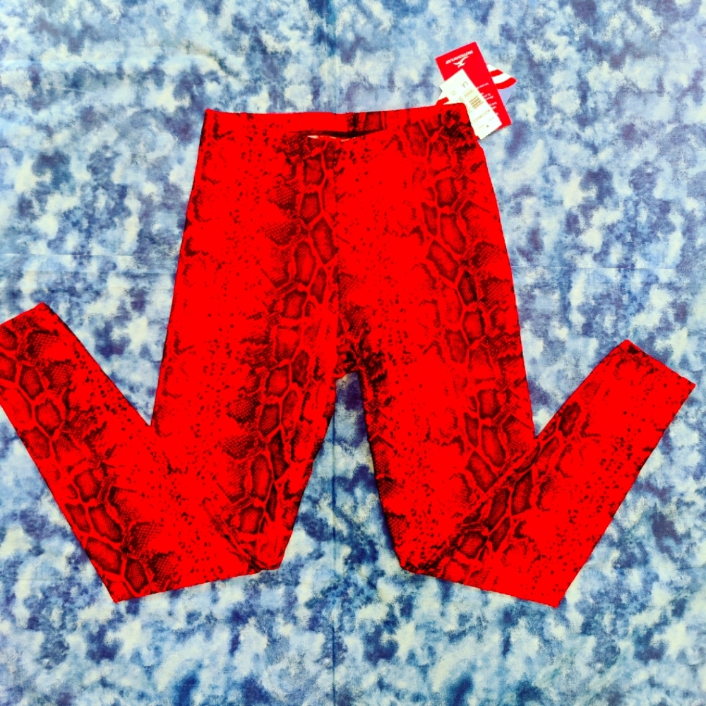 Red Dance Leggings with Snake Pattern Print